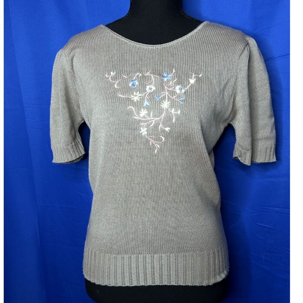 Vintage Womens Beige Floral Sweater Sz S 80s Cottagecore Dainty Coquette Pastel